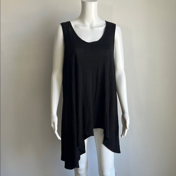 Eileen Fisher Asymmetrical Jersey Melange Tank in Black - S - Picture 2 of 6